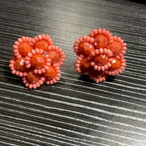 Handmade pinkish seed bead flower earrings